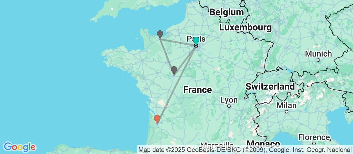 Map of Paris to Bordeaux: History, culture & wine