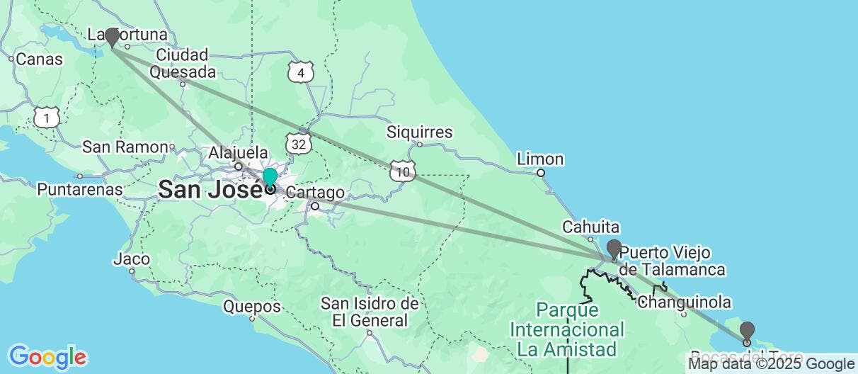 Map of Arenal, Puerto Viejo & Bocas del Toro