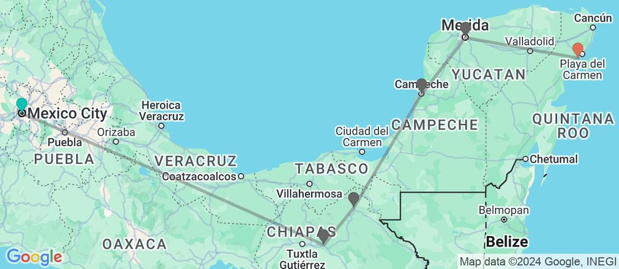 Map of Mexico City, Beaches & Mayan Treasures 