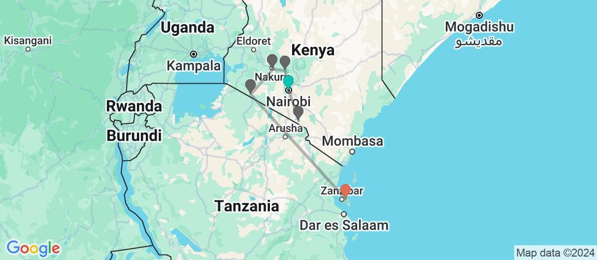 Map of Luxury Safari & All-Inclusive Zanzibar 