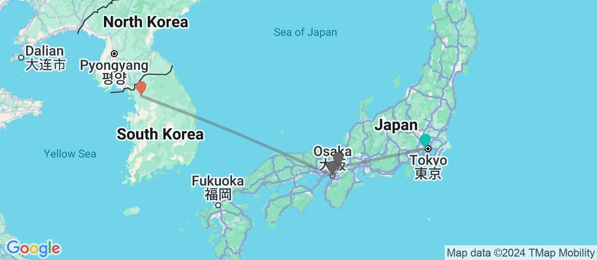 Map of Self-guided Japan & Seoul city break