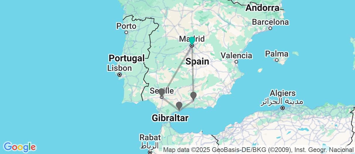 Map of Madrid, Andalusia, Costa del Sol & Toledo