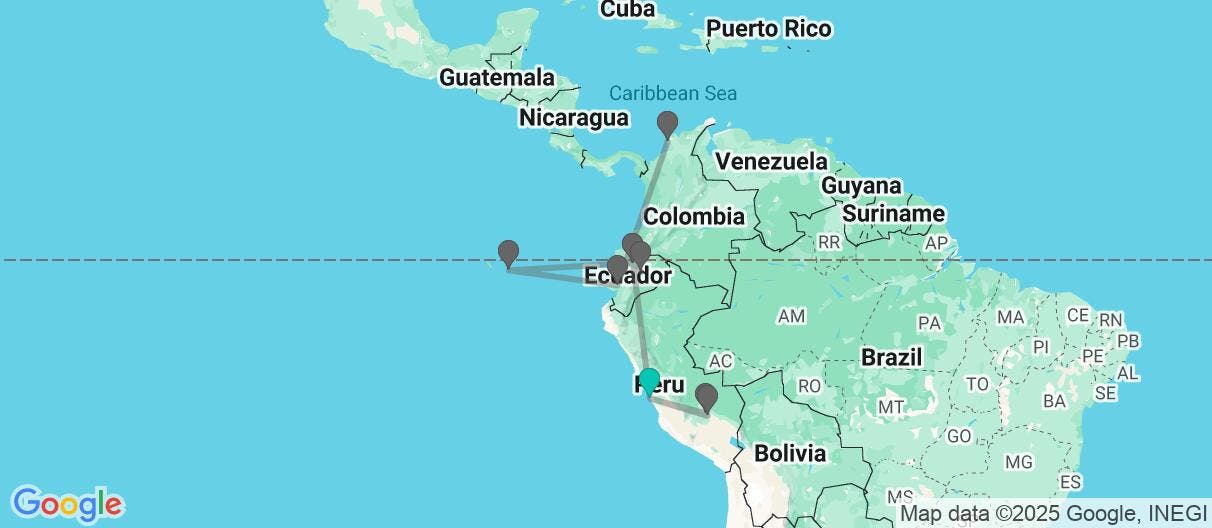 Map of Andean Mountains, the Amazon & Cartagena