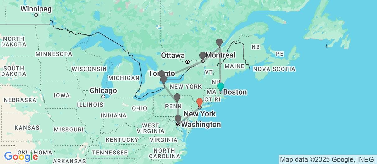 Map of Canadian landmarks & east coast icons