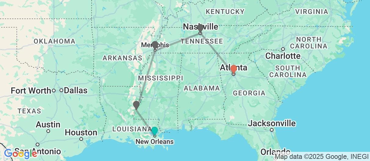 Map of American journey: Southern Rhythms