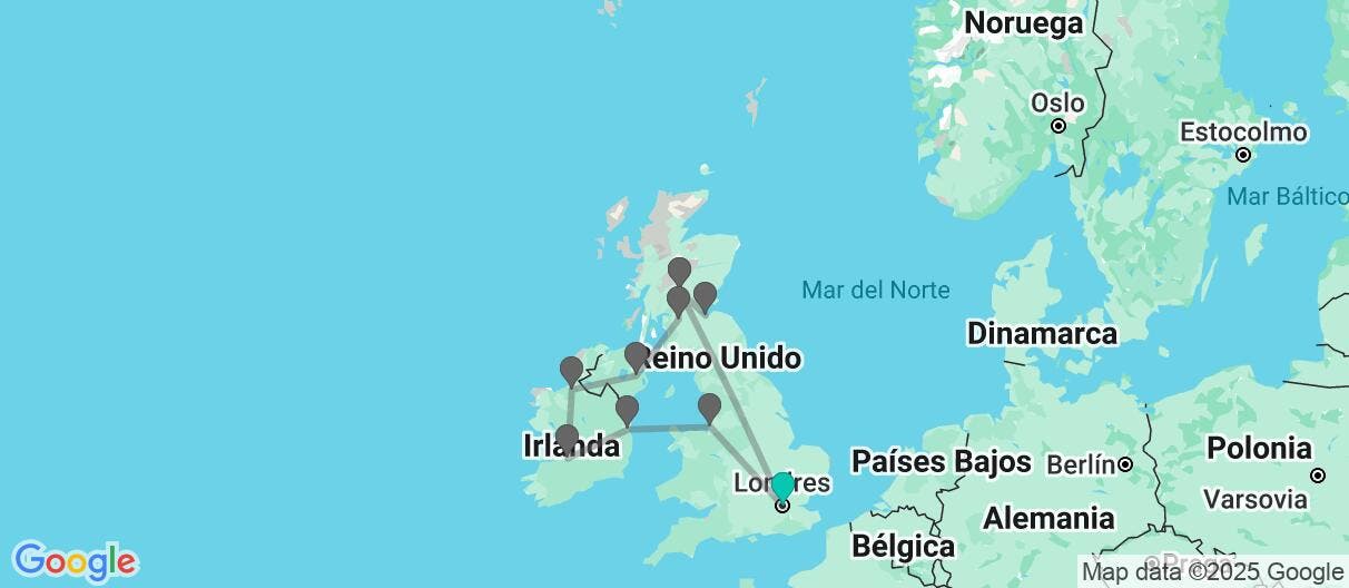 Map of Gran Tour por el Reino Unido e Irlanda