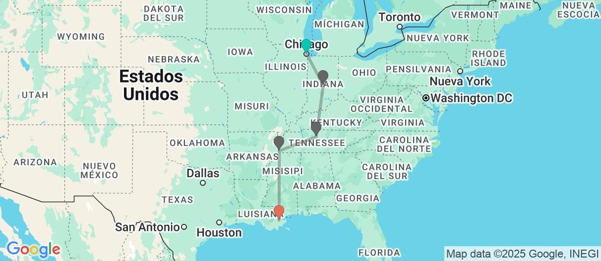 Map of De Chicago a Nueva Orleans, ¡a todo ritmo!