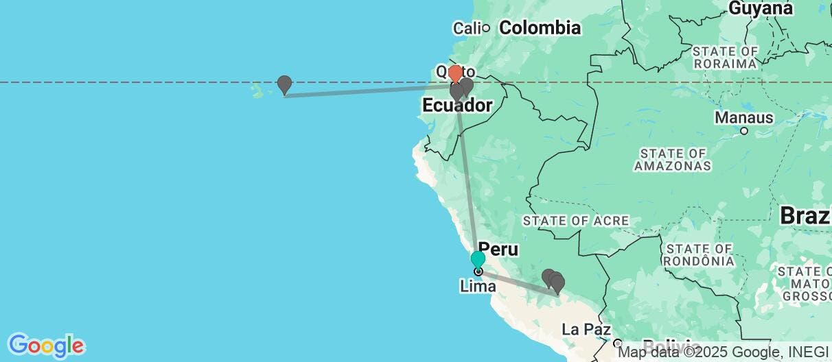 Map of South America's wonders: Incas & Galapagos