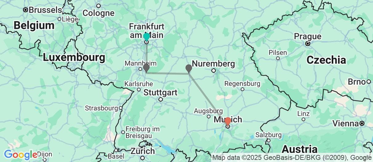 Map of Romantic Germany: Rhine Valley & Bavaria