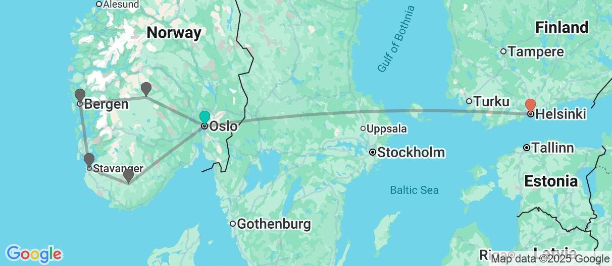 Map of Famous fjords, Oslo & Helsinki