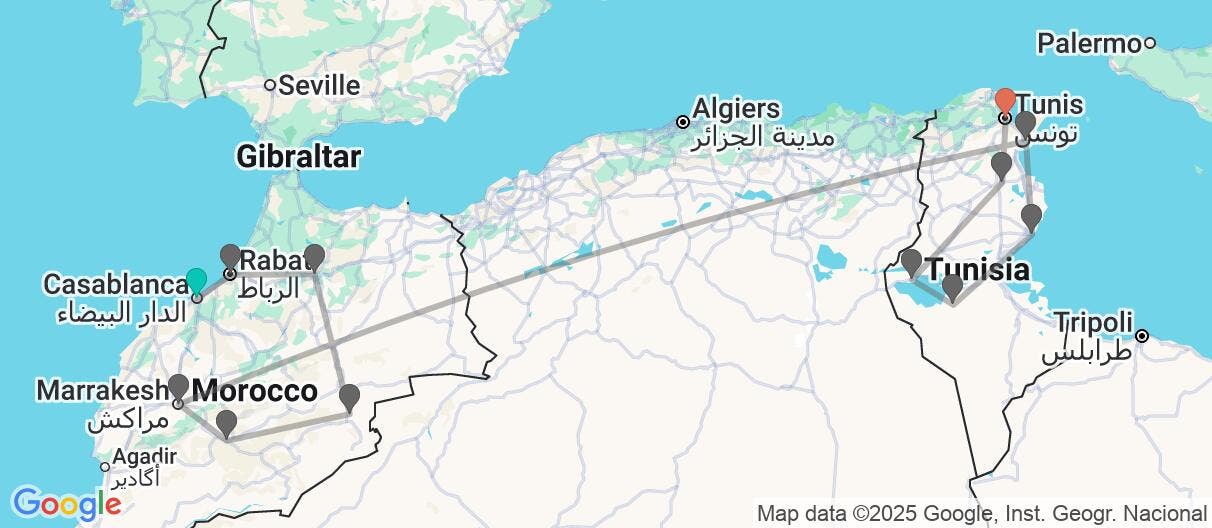 Map of North Africa: Morocco to Tunisia