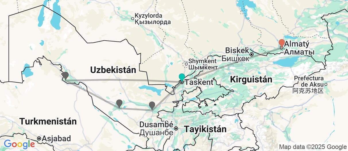 Map of Ruta de la seda y montañas de Kazajistán