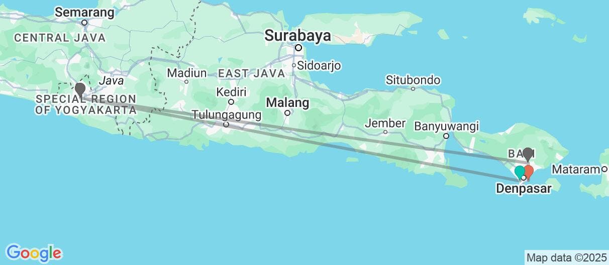Map of Java & Bali: temples, beaches & volcanoes