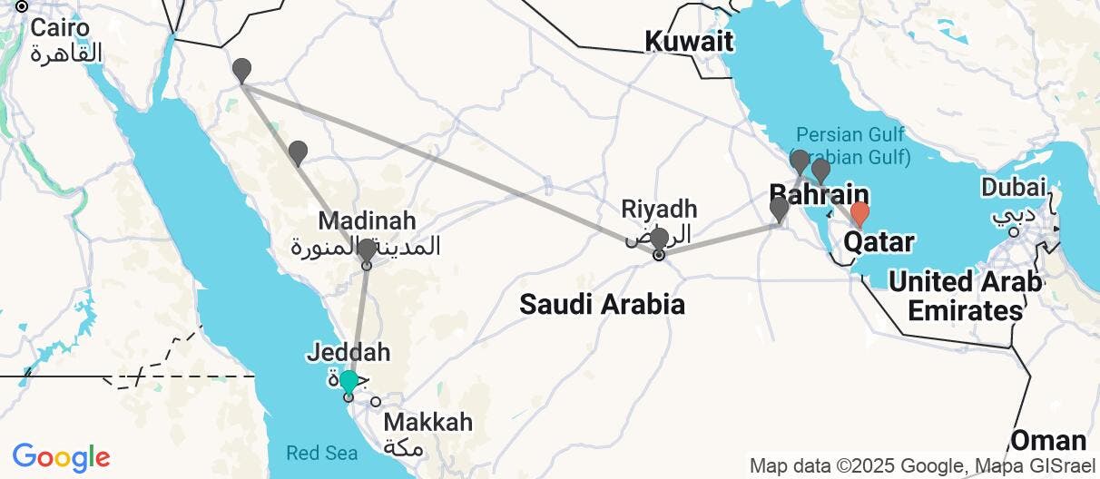 Map of Gulf Oases: From Jeddah to Doha