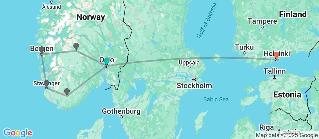 Map of Famous fjords, Oslo & Helsinki