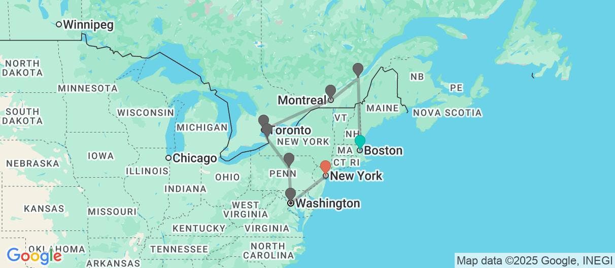 Map of Canadian landmarks & east coast icons