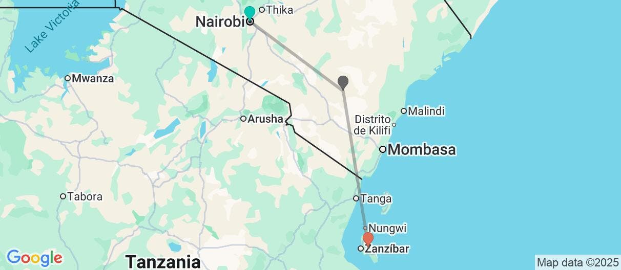 Map of Kenia y Zanzíbar: Safari y Playas