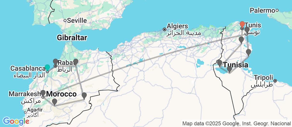 Map of North Africa: Morocco to Tunisia