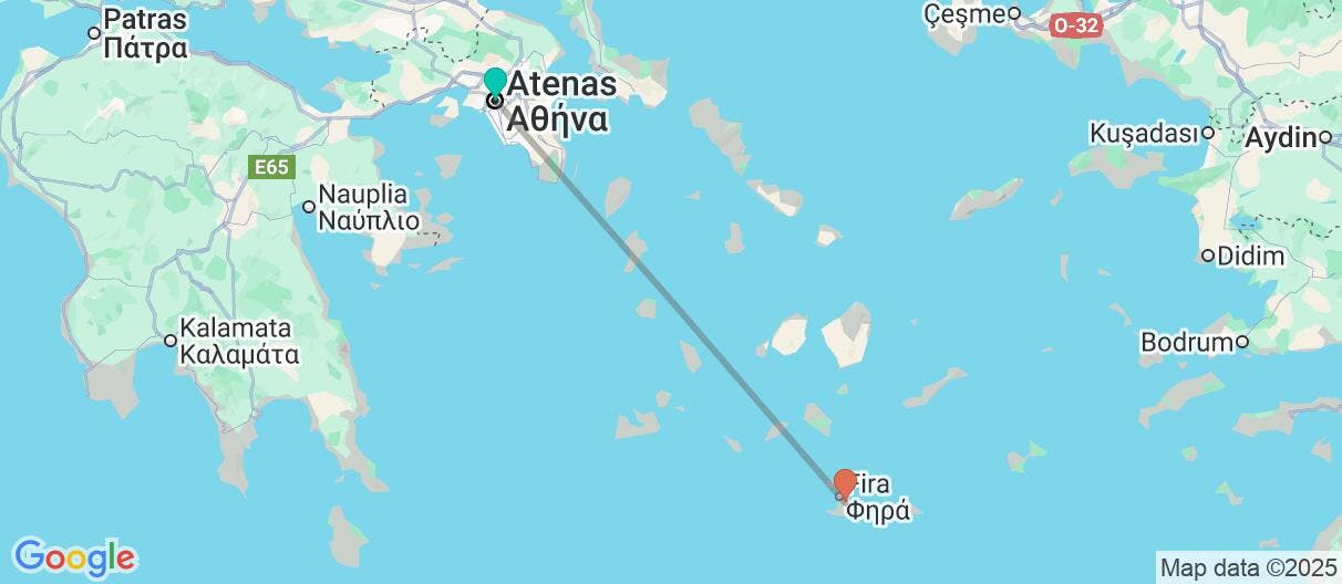 Map of Atenas y Santorini: historia y paraíso
