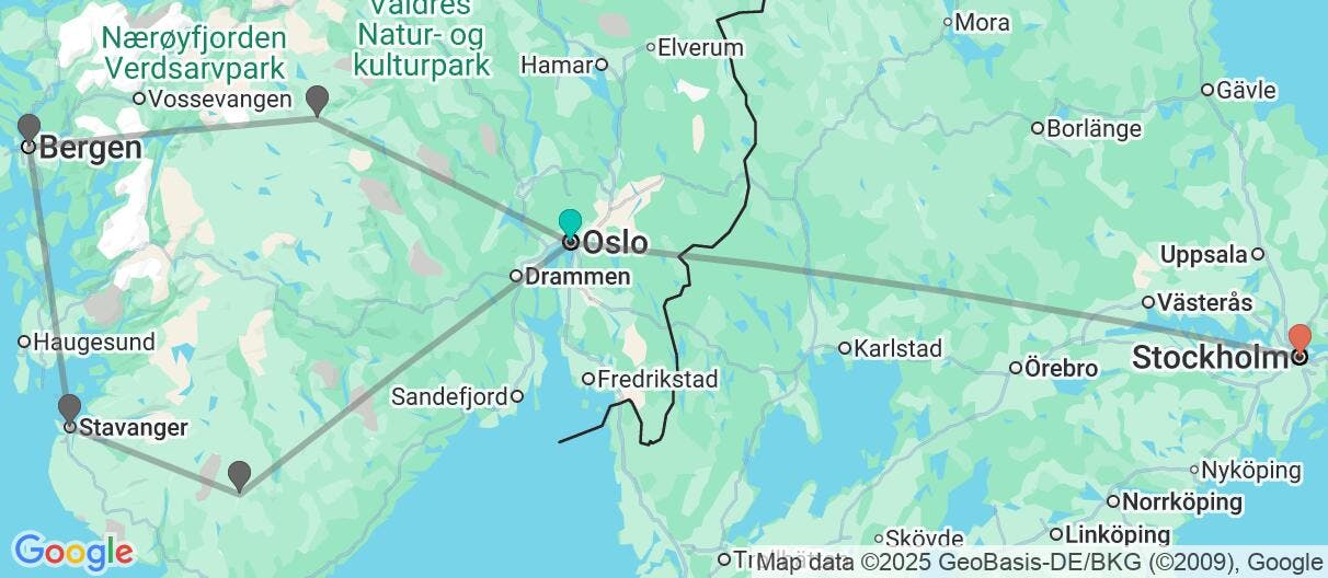 Map of Nordic Fjords & Stockholm's Canals