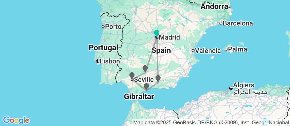 Map of Madrid, Andalusia, Costa del Sol & Toledo 
