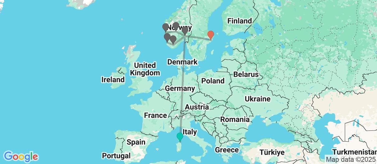 Map of Nordic Fjords & Stockholm's Canals 