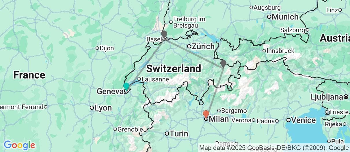 Map of Alpine Elegance: From Geneva to Milan