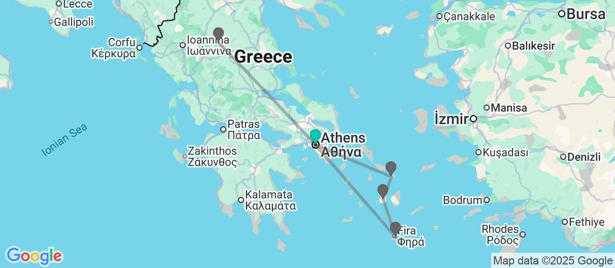 Map of Ancient Ruins, Mykonos, Paros & Santorini