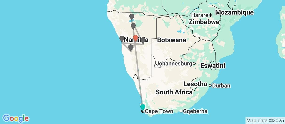 Map of Cape Town & wild Namibian landscapes