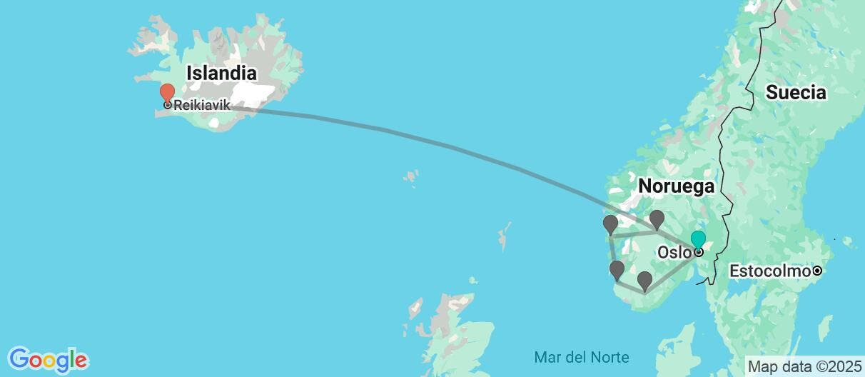 Map of Fiordos y fuego: Noruega e Islandia