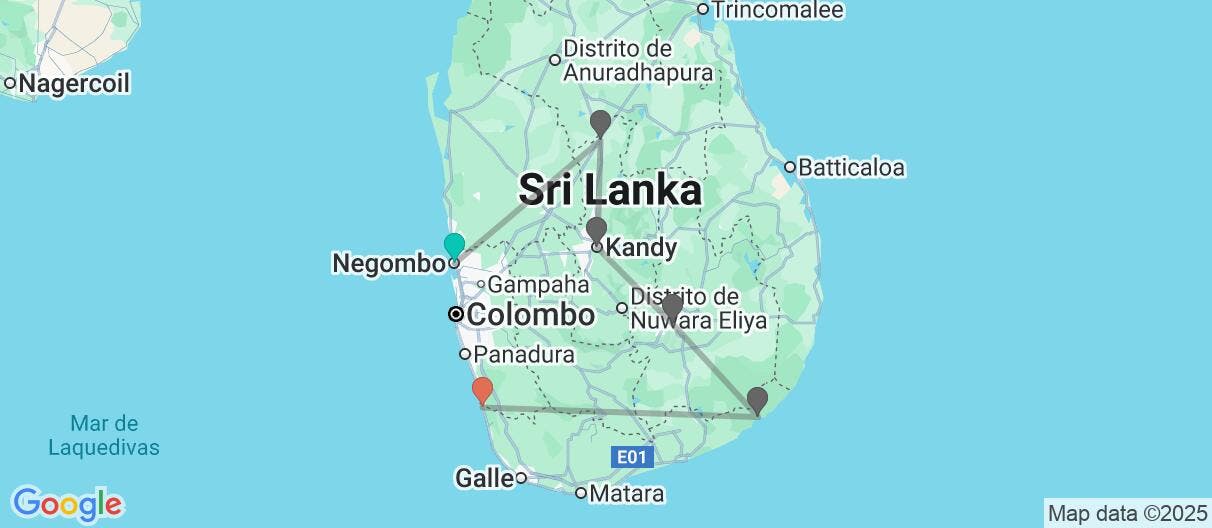 Map of Montañas, safaris y playas de Sri Lanka