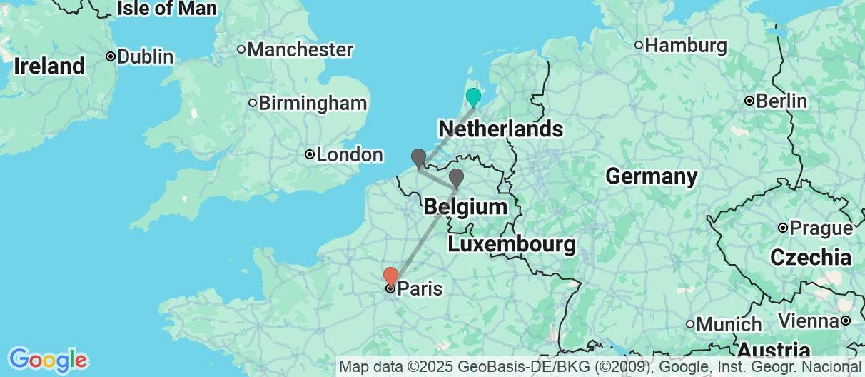 Map of Romance & windmills: Amsterdam to Paris 