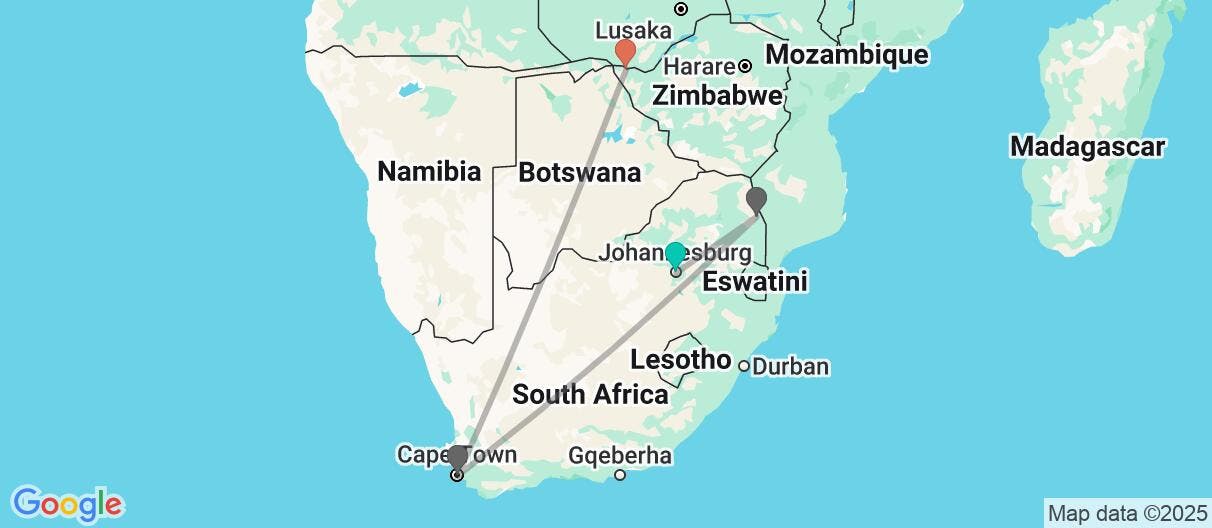 Map of Cape, Kruger & Victoria Falls