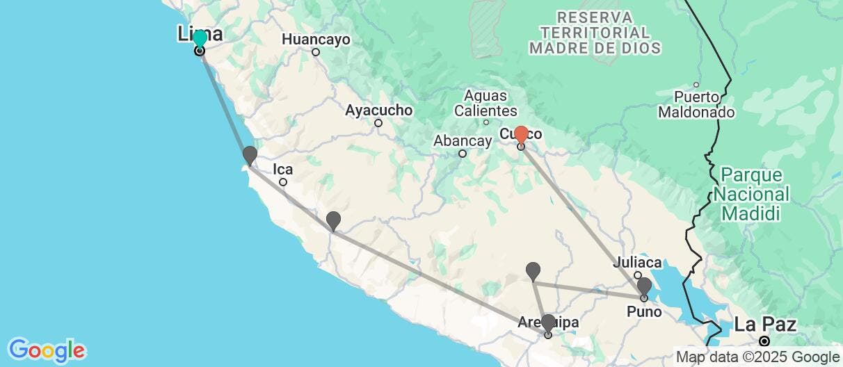 Map of Machu Picchu, Nazca & Cañón de Colca