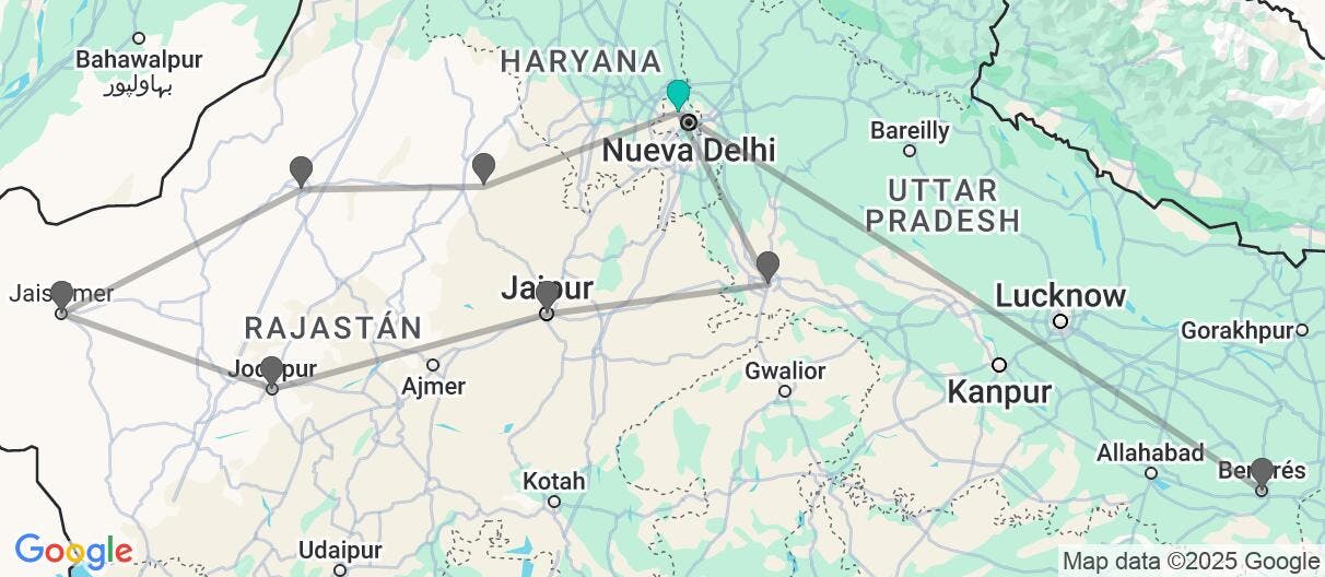 Map of Palacios del Rajastán y Ganges Sagrado