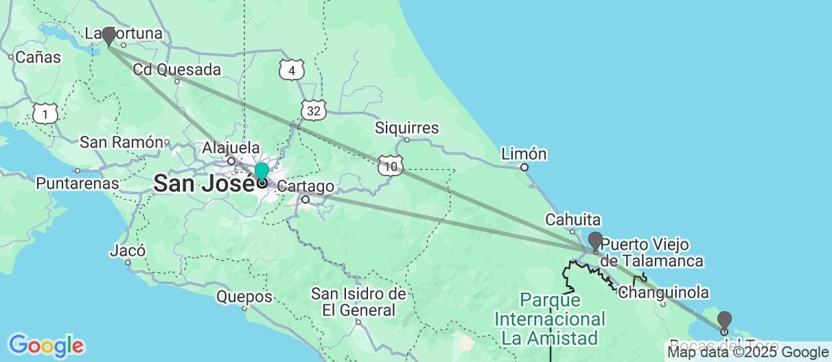 Map of Arenal, Puerto Viejo y Bocas del Toro