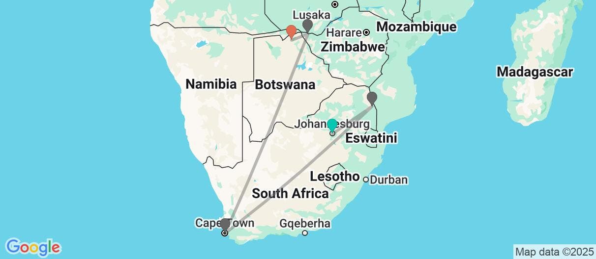 Map of Cape, Kruger, Victoria Falls & Chobe N.P.