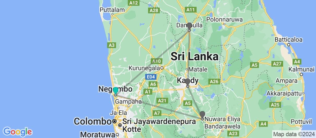 Map of Sri Lanka's Cultural Triangle Tour